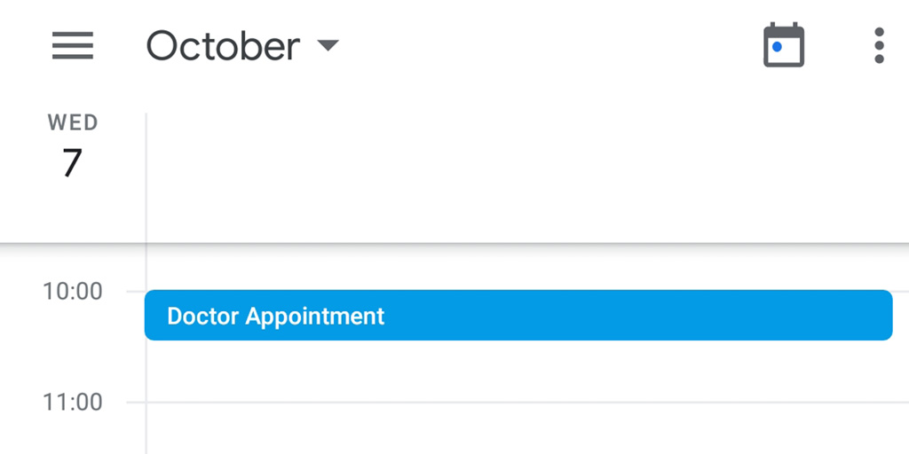 An image of a calendar entry showing a doctor's appointment