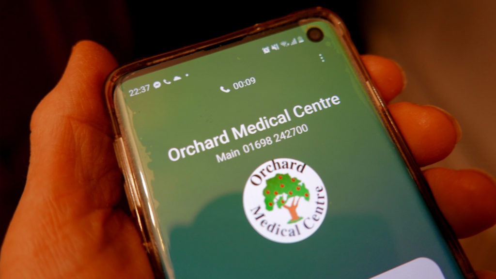A mobile phone showing an open call to the Medical Centre